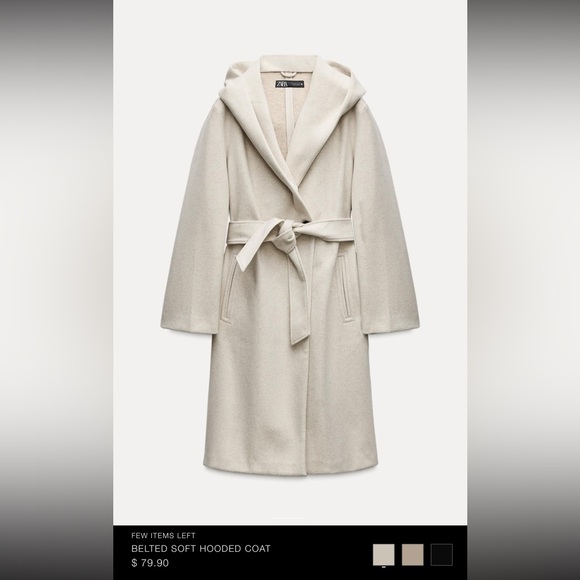 Zara belted soft hooded coat ecru - Picture 5 of 5